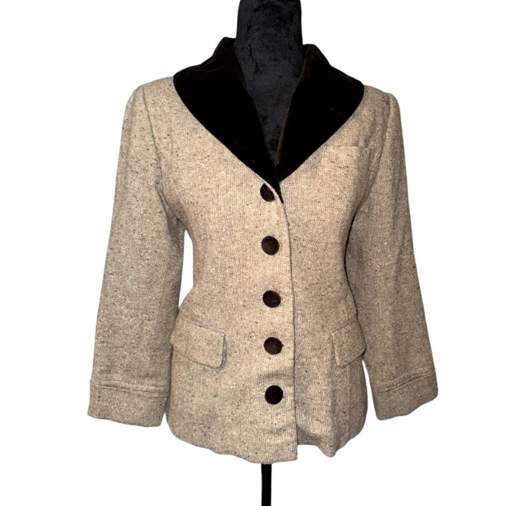 Beautiful VTG 80's Together Tweed Wool Jacket w/Brown Velvet Collar size 4‎
